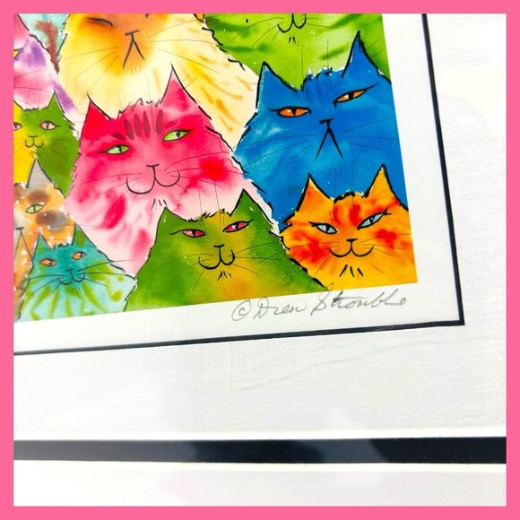 “TUTI FRUITI” Whimsical Cat Art Print By CATMANDREW Drew Strouble 16x12x1 RARE! - Picture 5 of 10